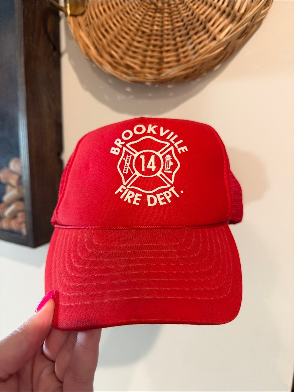 🚒 Vintage Brookville Fire Dept 14 Trucker Hat Red Mesh Snapback Firefighter Cap